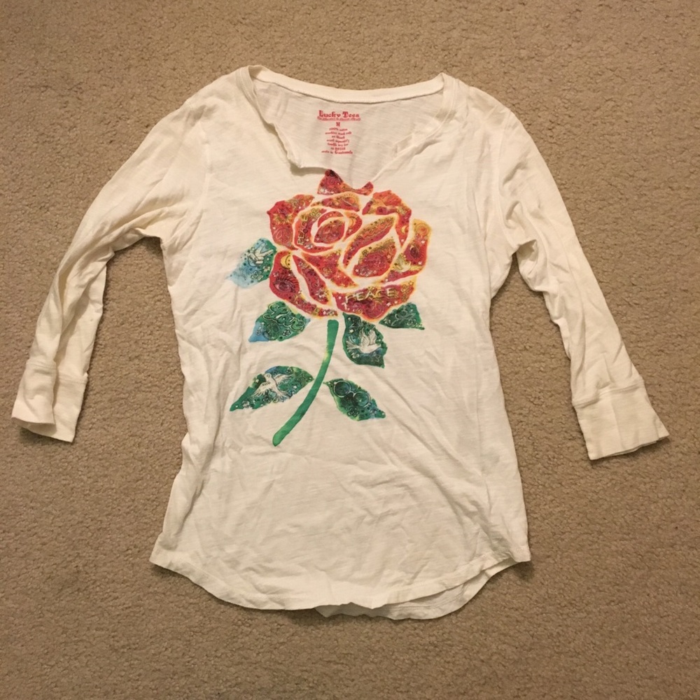 Lucky brand 3/4 sleeve T-shirt with flower design